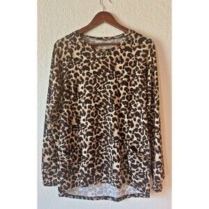 Lepoard Stretch Womens Long Sleeve\ Top With Front Pocket Detail Size Medium